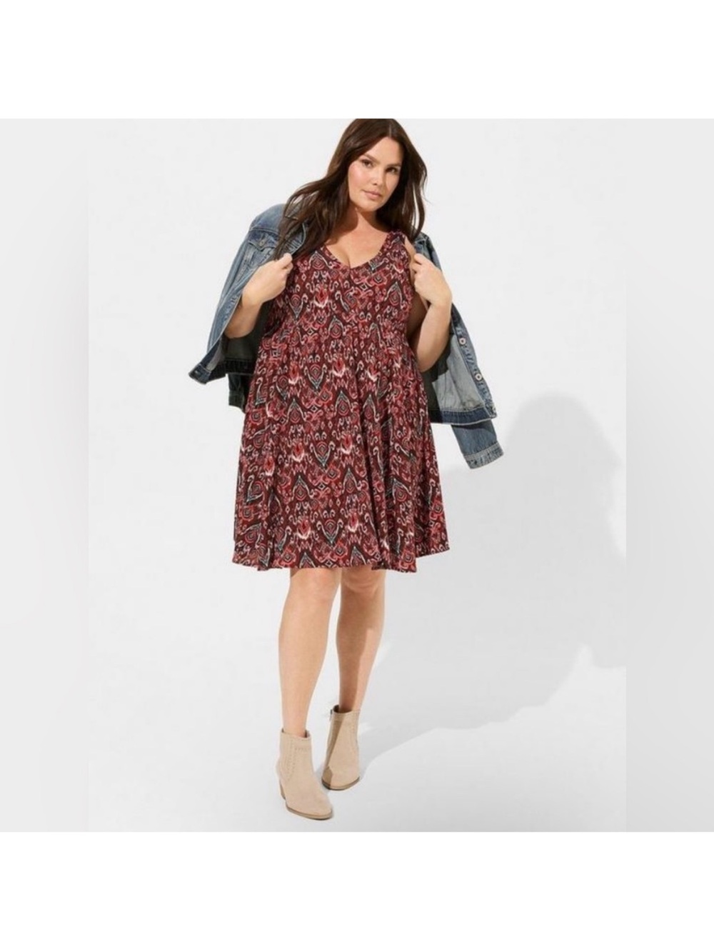 Torrid Ikat Above The Knee Challis V-Neck Dress 4x